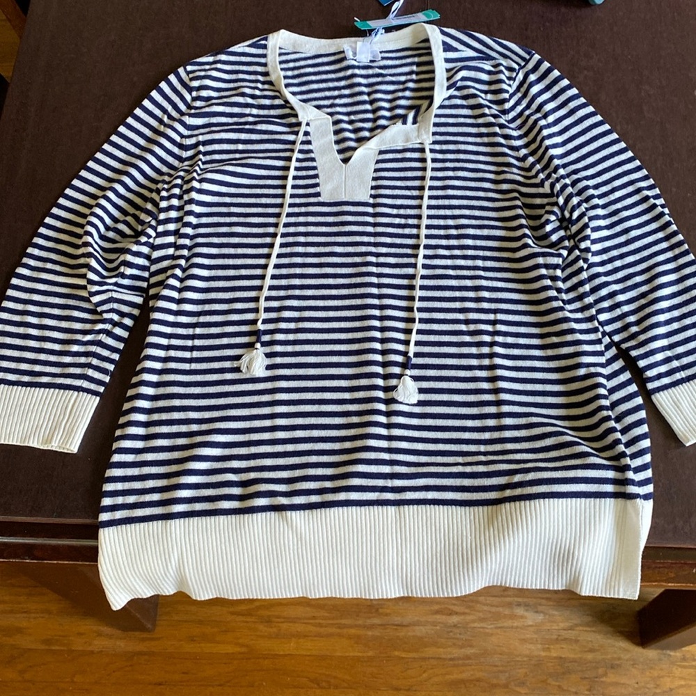 Market & Spruce Leila Split Neck Tassel Pulliver. Navy